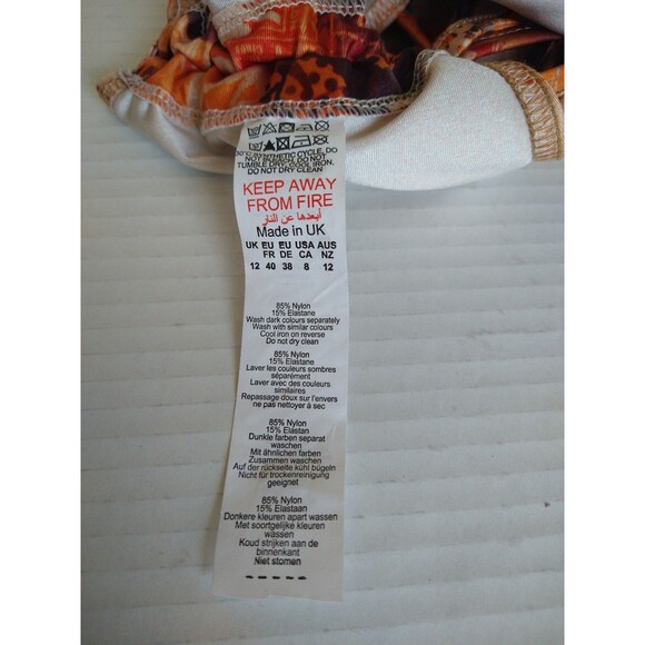 NWT Pretty Little Thing Bikini Top 10 Bottom 8 orange newspaper print ruched tie - Picture 11 of 12